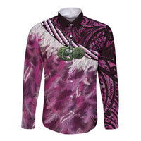 Pink Traditional Cloak Aotearoa Long Sleeve Button Shirt Maori Paua Shell Korowai Pattern LT14 Unisex Pink - Polynesian Pride