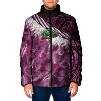 Pink Traditional Cloak Aotearoa Padded Jacket Maori Paua Shell Korowai Pattern LT14 Men Pink - Polynesian Pride