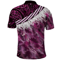 Pink Traditional Cloak Aotearoa Polo Shirt Maori Paua Shell Korowai Pattern