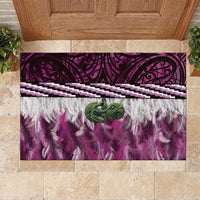 Pink Traditional Cloak Aotearoa Rubber Doormat Maori Paua Shell Korowai Pattern LT14 Pink - Polynesian Pride