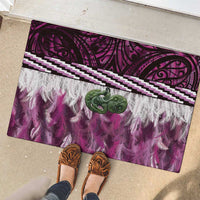 Pink Traditional Cloak Aotearoa Rubber Doormat Maori Paua Shell Korowai Pattern LT14 - Polynesian Pride