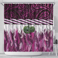 Pink Traditional Cloak Aotearoa Shower Curtain Maori Paua Shell Korowai Pattern LT14 - Polynesian Pride