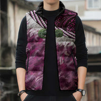 Pink Traditional Cloak Aotearoa Sleeveless Puffer Jacket Maori Paua Shell Korowai Pattern LT14 - Polynesian Pride