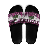 Pink Traditional Cloak Aotearoa Slide Sandals Maori Paua Shell Korowai Pattern - Polynesian Pride