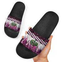 Pink Traditional Cloak Aotearoa Slide Sandals Maori Paua Shell Korowai Pattern - Polynesian Pride