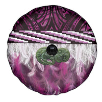 Pink Traditional Cloak Aotearoa Spare Tire Cover Maori Paua Shell Korowai Pattern