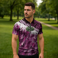 Pink Traditional Cloak Aotearoa Zipper Polo Shirt Maori Paua Shell Korowai Pattern - Polynesian Pride