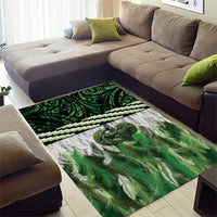 Green Traditional Cloak Aotearoa Area Rug Maori Paua Shell Korowai Pattern