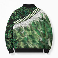Green Traditional Cloak Aotearoa Bomber Puffer Jacket Maori Paua Shell Korowai Pattern LT14 - Polynesian Pride
