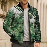 Green Traditional Cloak Aotearoa Bomber Puffer Jacket Maori Paua Shell Korowai Pattern LT14 - Polynesian Pride