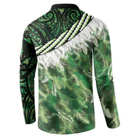 Green Traditional Cloak Aotearoa Button Sweatshirt Maori Paua Shell Korowai Pattern LT14 - Polynesian Pride