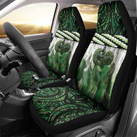 Green Traditional Cloak Aotearoa Car Seat Cover Maori Paua Shell Korowai Pattern