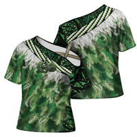 Green Traditional Cloak Aotearoa Cross Shoulder Shirt Maori Paua Shell Korowai Pattern LT14 - Polynesian Pride