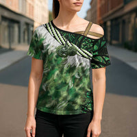 Green Traditional Cloak Aotearoa Cross Shoulder Shirt Maori Paua Shell Korowai Pattern LT14 - Polynesian Pride