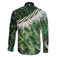 Green Traditional Cloak Aotearoa Family Matching Long Sleeve Bodycon Dress and Hawaiian Shirt Maori Paua Shell Korowai Pattern LT14 - Polynesian Pride