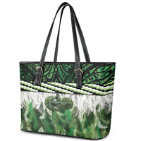 Green Traditional Cloak Aotearoa Leather Tote Bag Maori Paua Shell Korowai Pattern