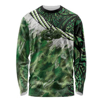 Green Traditional Cloak Aotearoa Long Sleeve Shirt Maori Paua Shell Korowai Pattern LT14 Unisex Green - Polynesian Pride