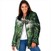 Green Traditional Cloak Aotearoa Padded Jacket Maori Paua Shell Korowai Pattern LT14 Women Green - Polynesian Pride