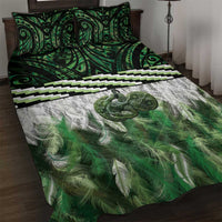 Green Traditional Cloak Aotearoa Quilt Bed Set Maori Paua Shell Korowai Pattern