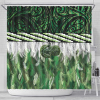 Green Traditional Cloak Aotearoa Shower Curtain Maori Paua Shell Korowai Pattern LT14 - Polynesian Pride