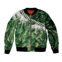 Green Traditional Cloak Aotearoa Sleeve Zip Bomber Jacket Maori Paua Shell Korowai Pattern LT14 Unisex Green - Polynesian Pride