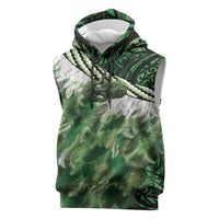 Green Traditional Cloak Aotearoa Sleeveless Hoodie Maori Paua Shell Korowai Pattern LT14 Green - Polynesian Pride
