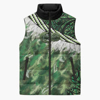 Green Traditional Cloak Aotearoa Sleeveless Puffer Jacket Maori Paua Shell Korowai Pattern LT14 Unisex Green - Polynesian Pride