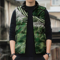 Green Traditional Cloak Aotearoa Sleeveless Puffer Jacket Maori Paua Shell Korowai Pattern LT14 - Polynesian Pride