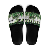 Green Traditional Cloak Aotearoa Slide Sandals Maori Paua Shell Korowai Pattern - Polynesian Pride