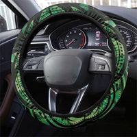 Green Traditional Cloak Aotearoa Steering Wheel Cover Maori Paua Shell Korowai Pattern