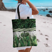 Green Traditional Cloak Aotearoa Tote Bag Maori Paua Shell Korowai Pattern - Polynesian Pride