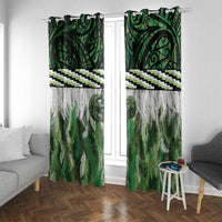 Green Traditional Cloak Aotearoa Window Curtain Maori Paua Shell Korowai Pattern