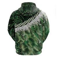 Green Traditional Cloak Aotearoa Zip Hoodie Maori Paua Shell Korowai Pattern LT14 - Polynesian Pride