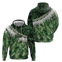 Green Traditional Cloak Aotearoa Zip Hoodie Maori Paua Shell Korowai Pattern LT14 - Polynesian Pride