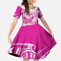 Personalised Polynesia Breast Cancer Awareness Family Matching Long Sleeve Bodycon Dress and Hawaiian Shirt Think Pink Ribbon Polynesian Butterflies