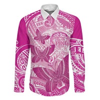 Personalised Polynesia Breast Cancer Awareness Family Matching Long Sleeve Bodycon Dress and Hawaiian Shirt Think Pink Ribbon Polynesian Butterflies