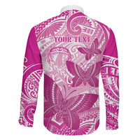 Personalised Polynesia Breast Cancer Awareness Family Matching Puletasi and Hawaiian Shirt Think Pink Ribbon Polynesian Butterflies