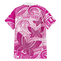 Personalised Polynesia Breast Cancer Awareness Family Matching Short Sleeve Bodycon Dress and Hawaiian Shirt Think Pink Ribbon Polynesian Butterflies