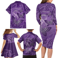 Personalised Polynesia Lupus Awareness Month Family Matching Long Sleeve Bodycon Dress and Hawaiian Shirt Warrior Purple Ribbon Polynesian Butterflies
