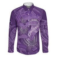 Personalised Polynesia Lupus Awareness Month Family Matching Mermaid Dress and Hawaiian Shirt Warrior Purple Ribbon Polynesian Butterflies