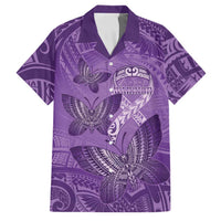Personalised Polynesia Lupus Awareness Month Family Matching Off Shoulder Maxi Dress and Hawaiian Shirt Warrior Purple Ribbon Polynesian Butterflies