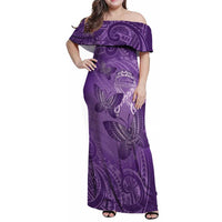 Personalised Polynesia Lupus Awareness Month Family Matching Off Shoulder Maxi Dress and Hawaiian Shirt Warrior Purple Ribbon Polynesian Butterflies