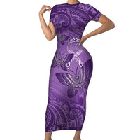 Personalised Polynesia Lupus Awareness Month Family Matching Short Sleeve Bodycon Dress and Hawaiian Shirt Warrior Purple Ribbon Polynesian Butterflies