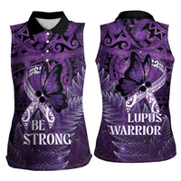 Lupus Awareness Month New Zealand Women Sleeveless Polo Shirt Be Strong Warrior Maori Silver Fern