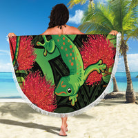 New Zealand Gecko Beach Blanket Aotearoa Maori With Pohutukawa Flowers LT14 - Polynesian Pride