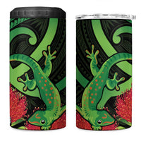 New Zealand Gecko 4 in 1 Can Cooler Tumbler Aotearoa Maori With Pohutukawa Flowers