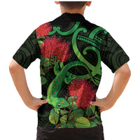 New Zealand Gecko Family Matching Mermaid Dress and Hawaiian Shirt Aotearoa Maori With Pohutukawa Flowers