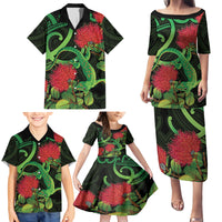 New Zealand Gecko Family Matching Puletasi and Hawaiian Shirt Aotearoa Maori With Pohutukawa Flowers