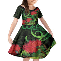 New Zealand Gecko Family Matching Tank Maxi Dress and Hawaiian Shirt Aotearoa Maori With Pohutukawa Flowers