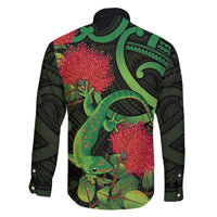 New Zealand Gecko Family Matching Tank Maxi Dress and Hawaiian Shirt Aotearoa Maori With Pohutukawa Flowers